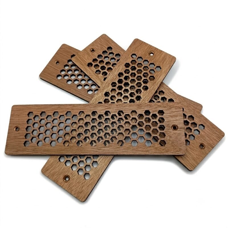 10x3 Cabinet Vent Cover – Decorative Honeycomb Laminated Hardwood 6 10x3 decorative cabinet toe kick vent cover installed in modern kitchen